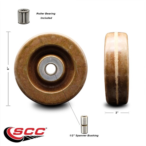 SCC - 6 High Temp Phenolic Wheel Only W/Roller Bearing- 1/2 Bore-1200 Lbs Cpty